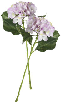 Mica Decorations Kunstbloem Hortensia tak - 2x - lila paars - 51 cm - losse steel - Kunst zijdebloemen