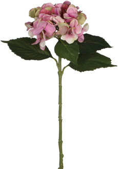 Mica Decorations Kunstbloem Hortensia tak - roze - 51 cm - losse steel - Kunst zijdebloemen - Kunstbloemen