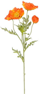 Mica Decorations Kunstbloem Klaproos Poppy - H62 cm - oranje - kunststof - stelen kunstbloemen - boeket - bloemetjes