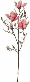 Mica Decorations Kunstbloem - magnolia beverboom - roze - 80 cm - kunsttak