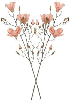 Mica Decorations Kunstbloem Magnolia tak - 2x - 88 cm - perzik roze - Kunst zijdebloemen