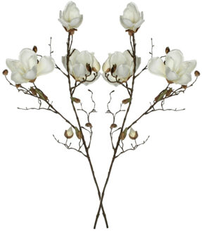 Mica Decorations Kunstbloem Magnolia tak - 2x - 90 cm - wit - Kunst zijdebloemen