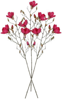 Mica Decorations Kunstbloem Magnolia tak - 3x - 88 cm - dieproze - Kunst zijdebloemen - Kunstbloemen