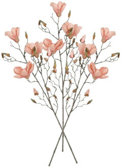 Mica Decorations Kunstbloem Magnolia tak - 3x - 88 cm - perzik roze - Kunst zijdebloemen