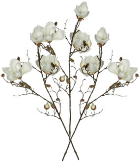 Mica Decorations Kunstbloem Magnolia tak - 3x - 90 cm - wit - Kunst zijdebloemen - Kunstbloemen