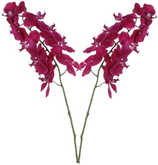 Mica Decorations Kunstbloem Orchidee tak - 2x - diep roze - 71 cm - losse steel - Kunst zijdebloemen