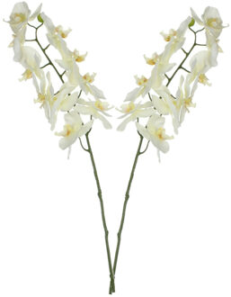 Mica Decorations Kunstbloem Orchidee tak - 2x - wit - 71 cm - losse steel - Kunst zijdebloemen