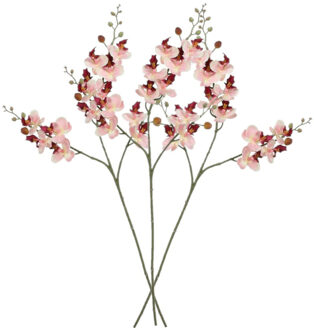 Mica Decorations Kunstbloem Orchidee tak - 3x - lichtroze - 75 cm - Kunst zijdebloemen - Kunstbloemen