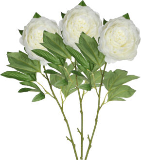 Mica Decorations Kunstbloem pioenroos - 3x - Creme - 76 cm - polyester - decoratie bloemen