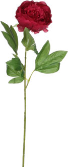 Mica Decorations Kunstbloem pioenroos - donker roze - 76 cm - polyester - decoratie bloemen