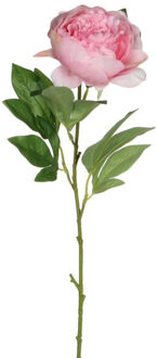 Mica Decorations Kunstbloem pioenroos - roze - 76 cm - polyester - decoratie bloemen