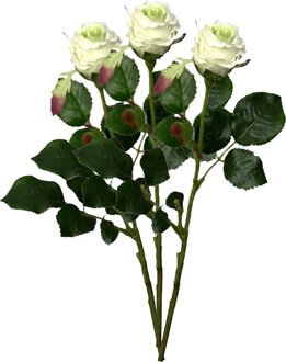Mica Decorations Kunstbloem roos Elena - 3x - creme - 48 cm - kunststof steel - decoratie bloemen