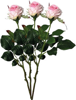 Mica Decorations Kunstbloem roos Elena - 3x - roze - 48 cm - kunststof steel - decoratie bloemen