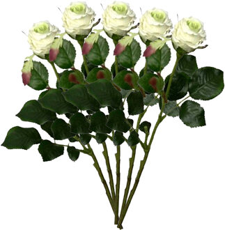 Mica Decorations Kunstbloem roos Elena - 5x - creme - 48 cm - kunststof steel - decoratie bloemen
