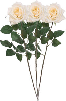Mica Decorations Kunstbloem Roos Emily - 3x - 66 cm - creme - polyester - kunststof - kunstbloemen
