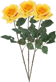 Mica Decorations Kunstbloem Roos Emily - 3x - 66 cm - geel - polyester - kunststof - kunstbloemen