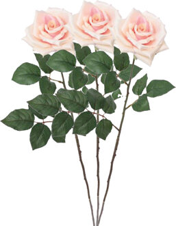 Mica Decorations Kunstbloem Roos Emily - 3x - 66 cm - licht roze - polyester - kunststof - kunstbloemen