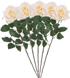 Mica Decorations Kunstbloem Roos Emily - 5x - 66 cm - creme - polyester - kunststof - kunstbloemen