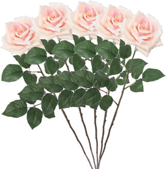 Mica Decorations Kunstbloem Roos Emily - 5x - 66 cm - licht roze - polyester - kunststof - kunstbloemen