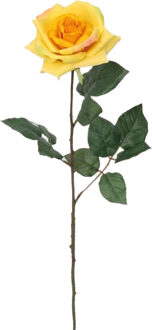 Mica Decorations Kunstbloem Roos Emily - 66 cm - geel - polyester - kunststof - kunstbloemen