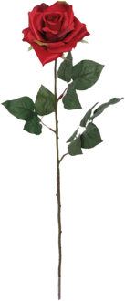 Mica Decorations Kunstbloem Roos Emily - 66 cm - rood - polyester - kunststof - kunstbloemen