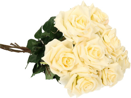 Mica Decorations Kunstbloem Roos Emily - 8x - 66 cm - creme - polyester - kunststof - kunstbloemen