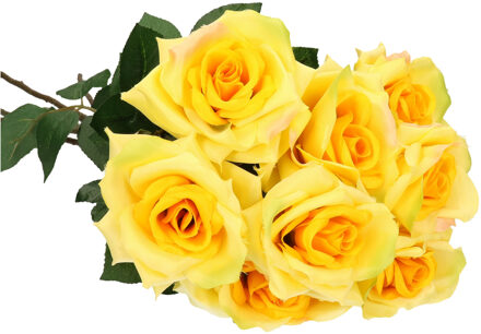 Mica Decorations Kunstbloem Roos Emily - 8x - 66 cm - geel - polyester - kunststof - kunstbloemen