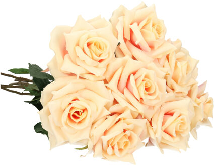 Mica Decorations Kunstbloem Roos Emily - 8x - 66 cm - licht roze - polyester - kunststof - kunstbloemen