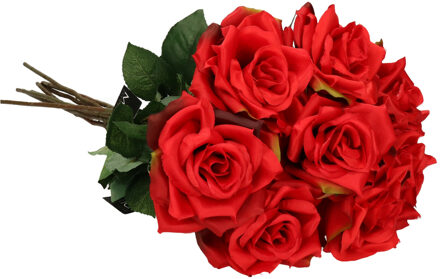 Mica Decorations Kunstbloem Roos Emily - 8x - 66 cm - rood - polyester - kunststof - kunstbloemen