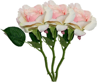 Mica Decorations Kunstbloem roos Emy - 3x - roze - 31 cm - kunststof - decoratie bloemen