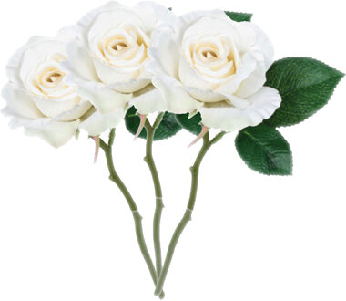 Mica Decorations Kunstbloem roos Emy - 3x - wit - 31 cm - kunststof - decoratie bloemen