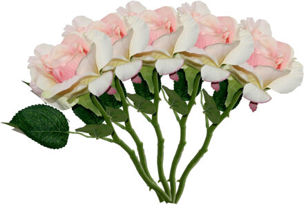 Mica Decorations Kunstbloem roos Emy - 5x - roze - 31 cm - kunststof - decoratie bloemen