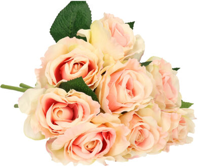 Mica Decorations Kunstbloem roos Emy - 8x - roze - 31 cm - kunststof - decoratie bloemen