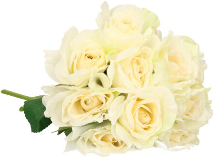 Mica Decorations Kunstbloem roos Emy - 8x - wit - 31 cm - kunststof - decoratie bloemen