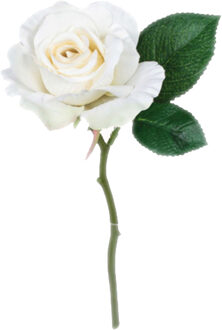 Mica Decorations Kunstbloem roos Emy - wit - 31 cm - kunststof - decoratie bloemen Creme