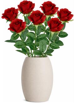 Mica Decorations Kunstbloem Roos Rubina - 6x - H62 cm - rood - kunststof - stelen kunstbloemen - boeket - bloemetjes