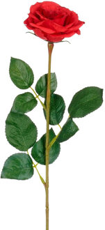 Mica Decorations Kunstbloem Roos Valentine - H59 cm - rood - kunststof - stelen kunstbloemen - boeket - bloemetjes