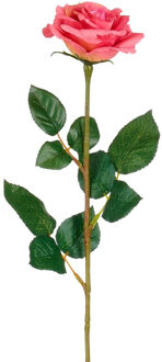 Mica Decorations Kunstbloem Roos Valentine - H59 cm - roze - kunststof - stelen kunstbloemen - boeket