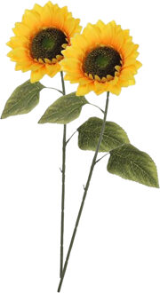 Mica Decorations Kunstbloem Zonnebloem tak - 2x - 72 cm - geel - kunst zijdebloem - decoratie