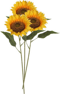 Mica Decorations Kunstbloem Zonnebloem tak - 3x - 70 cm - geel - kunst zijdebloem - decoratie