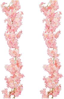 Mica Decorations Kunstbloemen Bloesem Slinger - 2x - 180 x 20 cm - roze - kunststof - bloemetjes