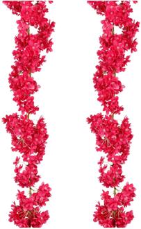 Mica Decorations Kunstbloemen Bloesem Slinger - 2x - 180 x 20 cm - roze - kunststof - bloemetjes