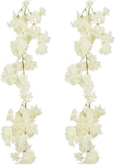 Mica Decorations Kunstbloemen Bloesem Slinger - 2x - 180 x 20 cm - wit - kunststof - bloemetjes