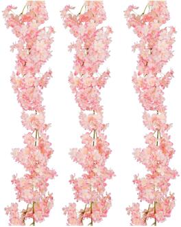 Mica Decorations Kunstbloemen Bloesem Slinger - 3x - 180 x 20 cm - roze - kunststof - bloemetjes