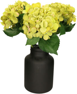 Mica Decorations Kunstbloemen boeket Hortensias - 5 stelen - groen - 51 cm - Kunst zijdebloemen