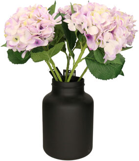 Mica Decorations Kunstbloemen boeket Hortensias - 5 stelen - lila paars - 51 cm - Kunst zijdebloemen