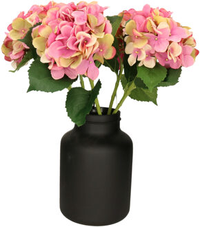 Mica Decorations Kunstbloemen boeket Hortensias - 5 stelen - roze - 51 cm - Kunst zijdebloemen