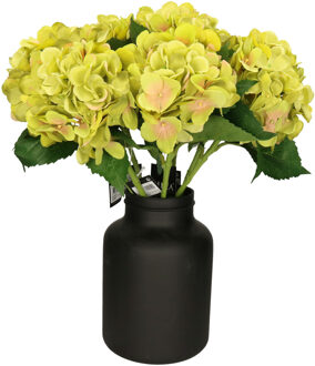 Mica Decorations Kunstbloemen boeket Hortensias - 8 stelen - groen - 51 cm - Kunst zijdebloemen