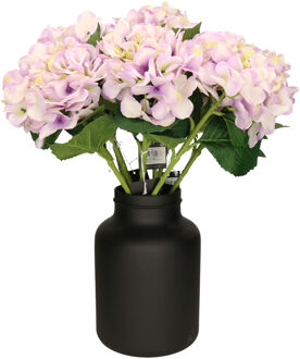 Mica Decorations Kunstbloemen boeket Hortensias - 8 stelen - lila paars - 51 cm - Kunst zijdebloemen