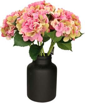 Mica Decorations Kunstbloemen boeket Hortensias - 8 stelen - roze - 51 cm - Kunst zijdebloemen